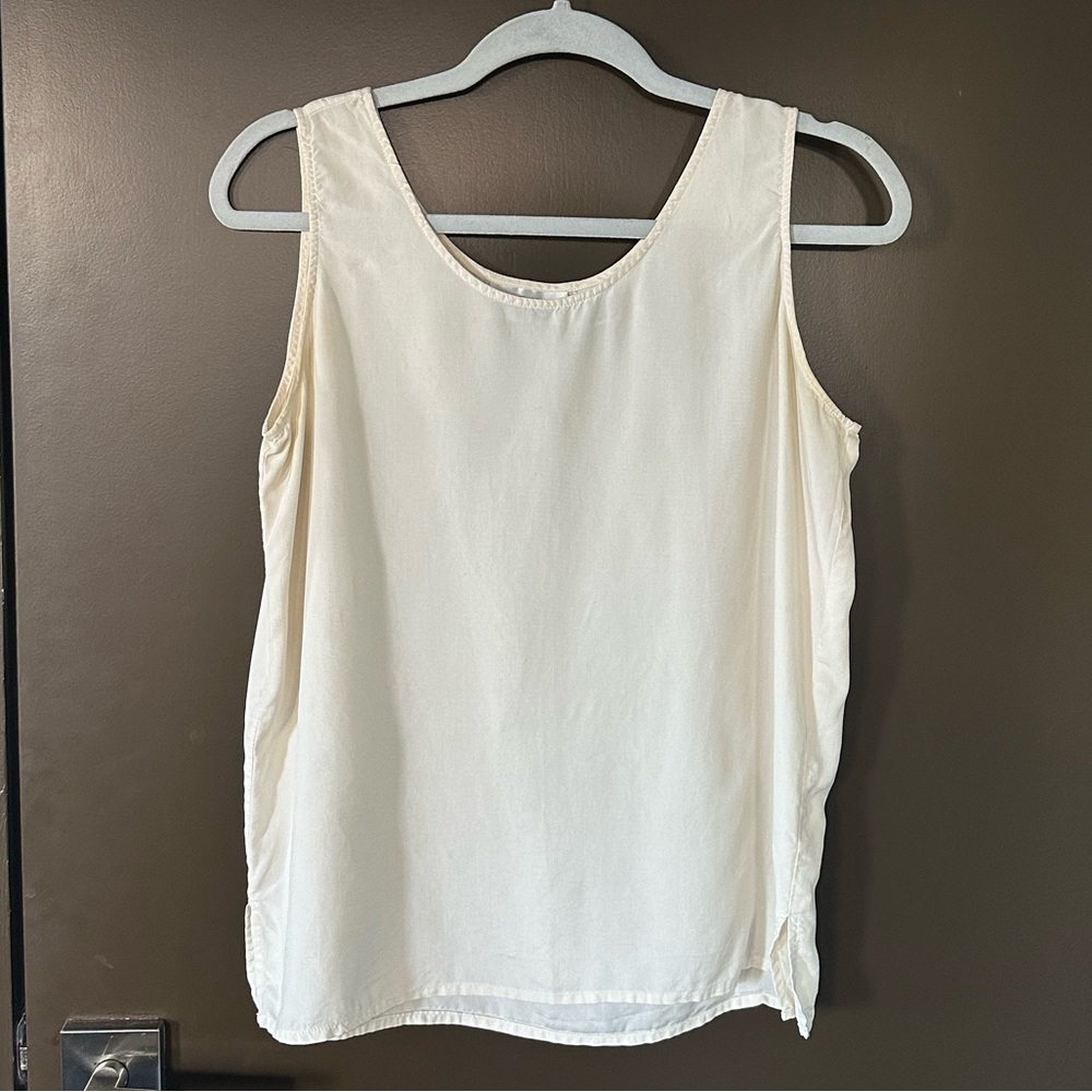 Vintage 100% Silk Sleeveless Blouse | Ivory | Medium